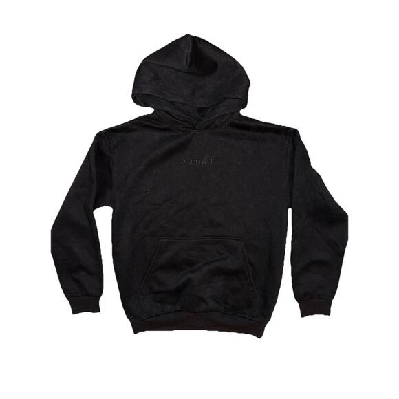 Comfrt Minimalist Hoodie Obsidian Black Color Unisex Size Medium Outdoor Comfort